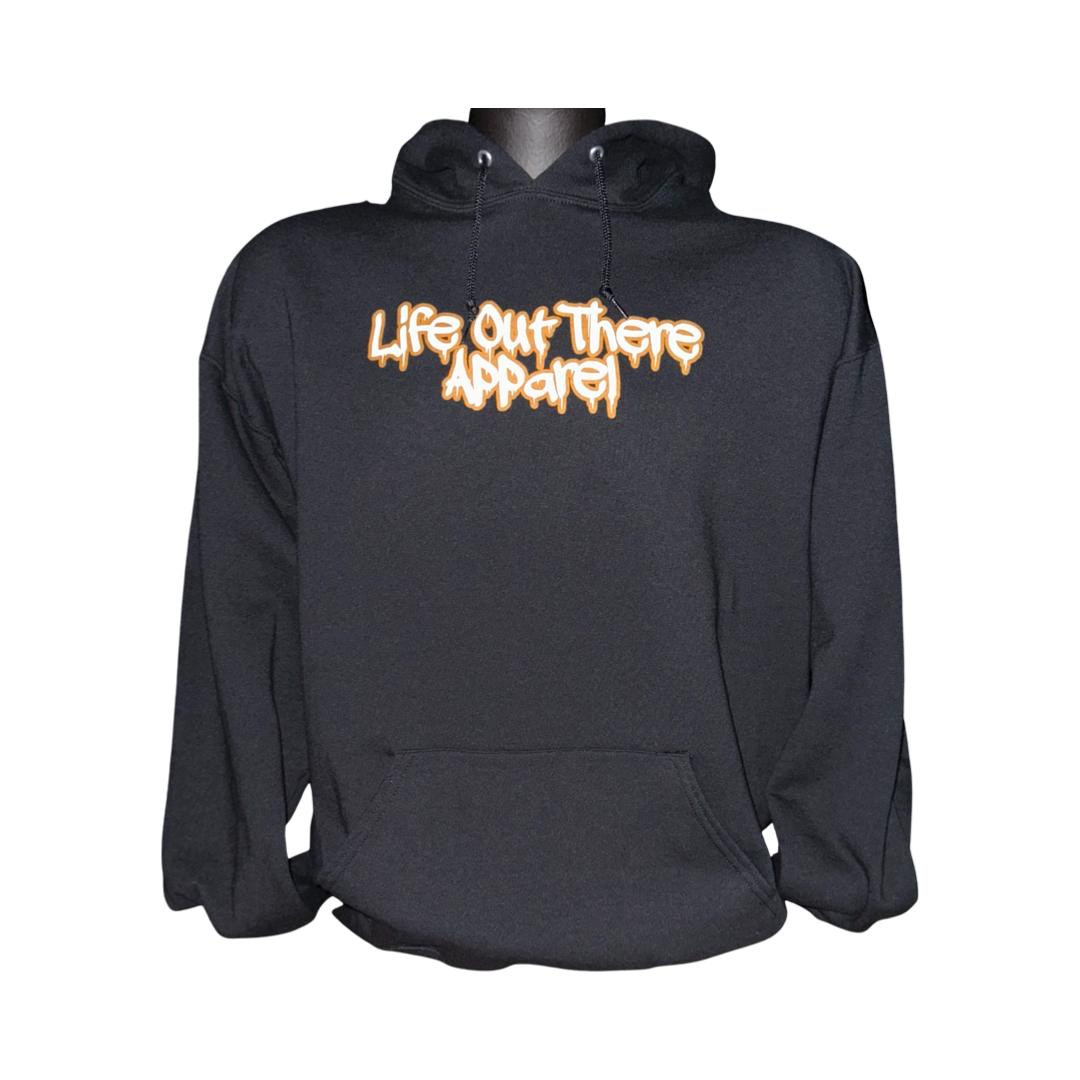 Life Out There Apparel “Fun is Not a Crime” Black Unisex hoodie has a skateboarder and bmx rider having fun on a half pipe skateboard ramp. This picture is showing the front of the hoodie.