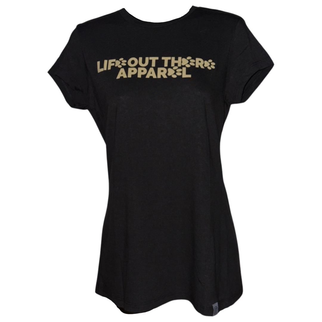 Discover the Best Friend Women's T-Shirt in black by Life Out There Apparel, showcasing the brand's name in bold, tan letters across the chest—ideal for celebrating the spirit of best friends and embracing unconditional love.