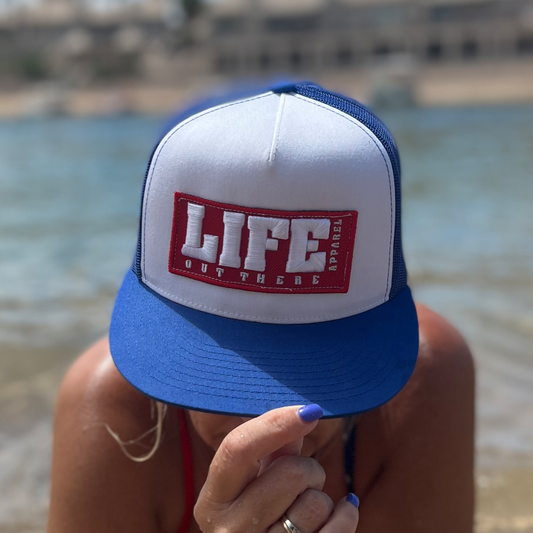 Life Out There - Puff Embroidered SnapBack Trucker Hat - Royal/White