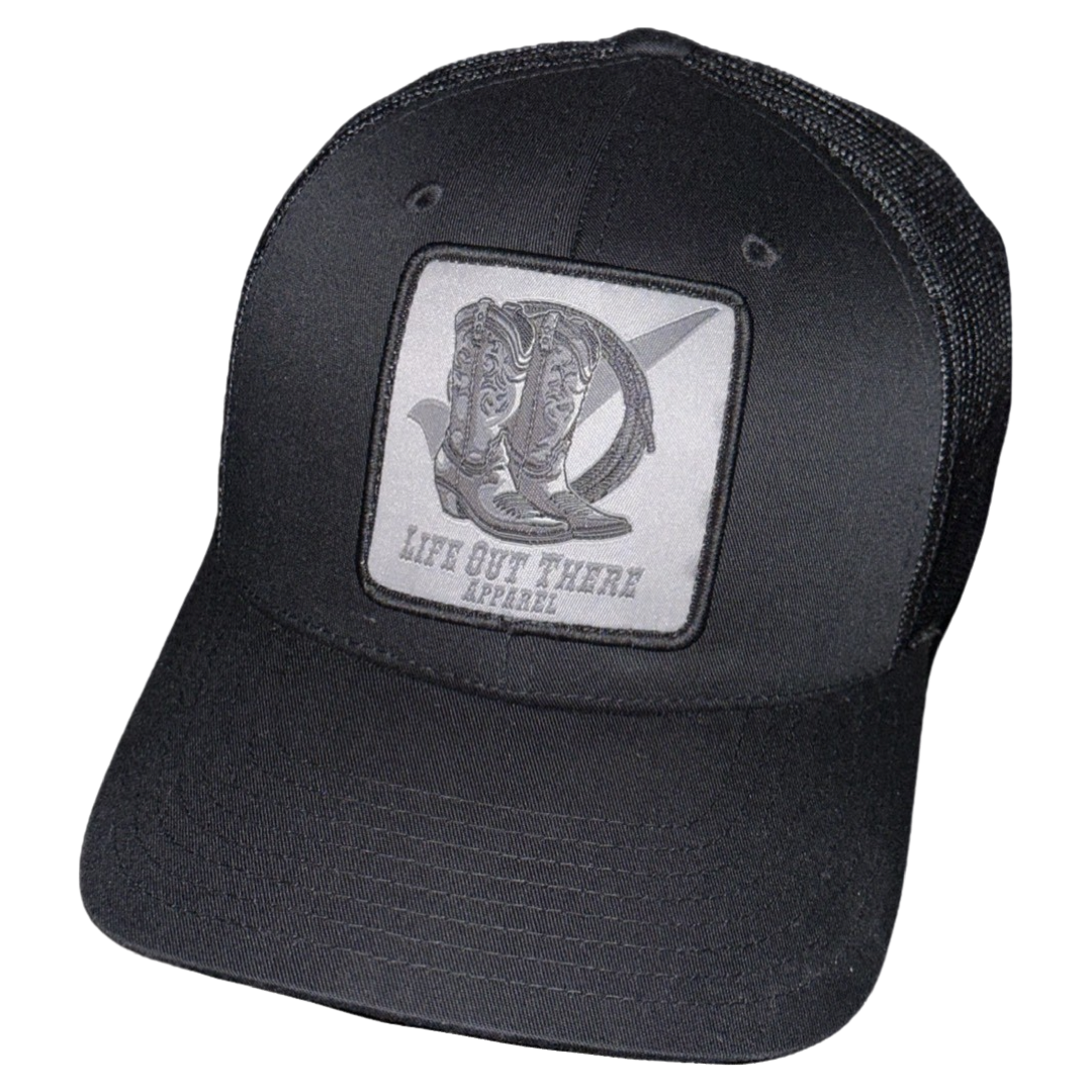 “BOOT CHECK” - Curved Bill SnapBack Trucker Hat = Black