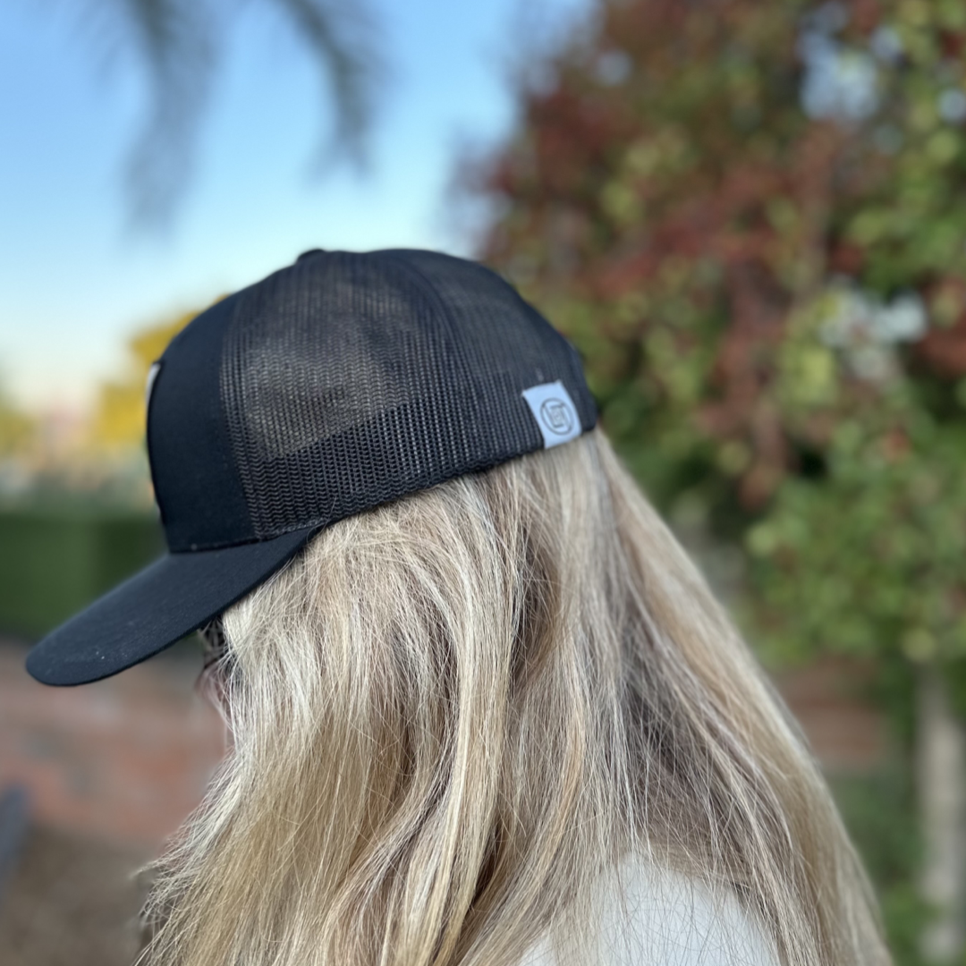 “BOOT CHECK” - Curved Bill SnapBack Trucker Hat = Black