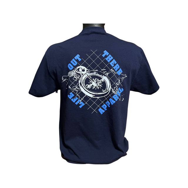 Life Out There Apparel “A New Path” Unisex navy blue tee shirt has a nautical feel with a compass on top of an atlas. This was created in support of suicide awareness. 